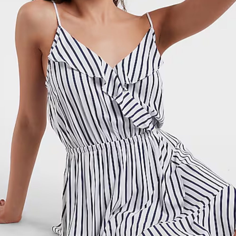 Express Striped Ruffle Wrap Cami Dress - Picture 2 of 10